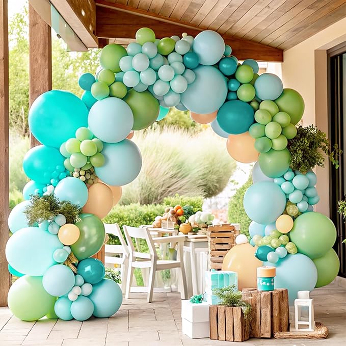 Kelfara 128Pcs Dusty Blue and Sage Green Balloon Garland Arch Kit, 18 12 10 5 inch Retro Avocado Teal Nude Balloons for Baby Shower Jungle Wedding Boho Birthday Party Decorations