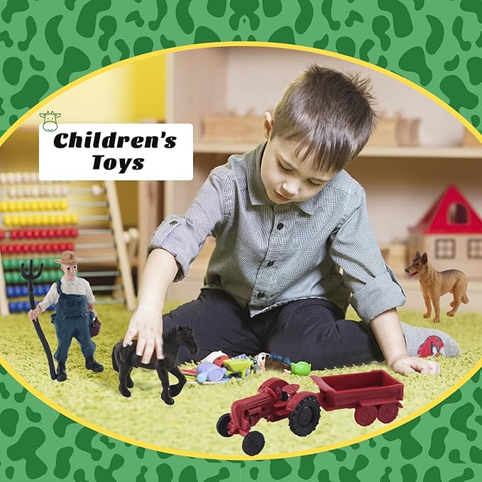 MEMOVAN Realistic Mini Barn Farm Figures Toys Tractor Playset Plastic Farm Animals Figurines Farmer Cake Toppers Farmer Vehicle Toy Truck with Trailer for 3-12 Years Old Kids Boys Girls Toddler