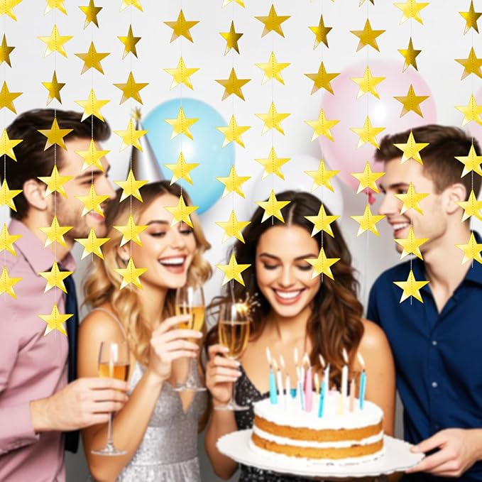 Glitter Star Garland Banner Decor 130 Feet Gold Star Garland Hanging Bunting Banner Backdrop for Graduation Wedding Birthday Holiday Party