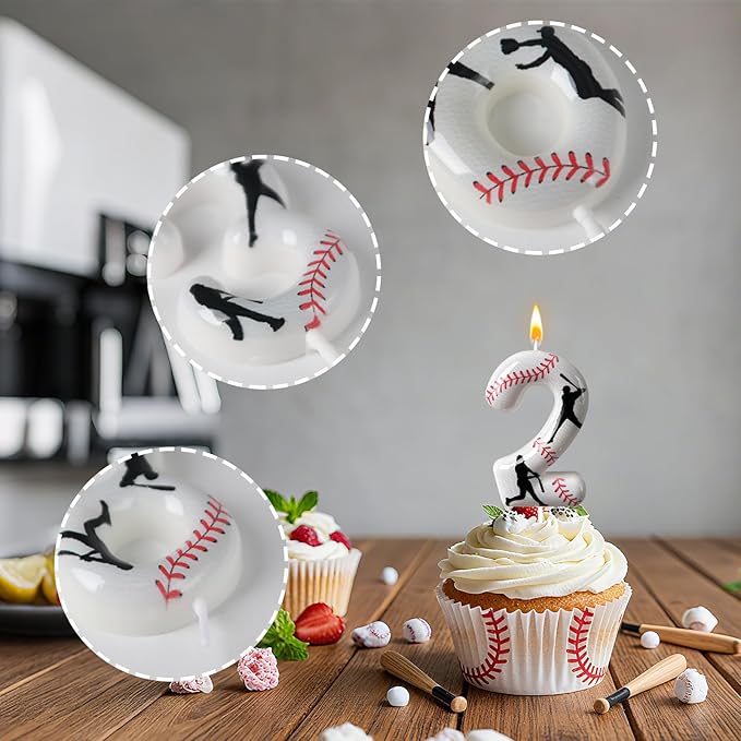 Baseball Birthday Number Candle, Number 2 Candles for Cake Topper, Ideal Birthday Parties Cake Decor, Wedding Anniversary and Other Celebrations (Candle 2)
