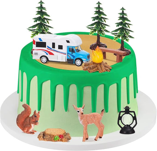 Yookeer 11 Pcs Camping Cake Topper Fireside Camp Decor Set Fireside Camp Christmas Topper Camping Themed Decoration for Forest Theme Birthday Party Supplies(Novel Style)