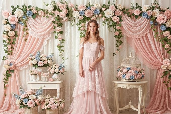 Kate 10x6.5ft Elegant Floral Arch Photography Backdrop with Sheer Lace Curtains for Wedding Photography Photo Background
