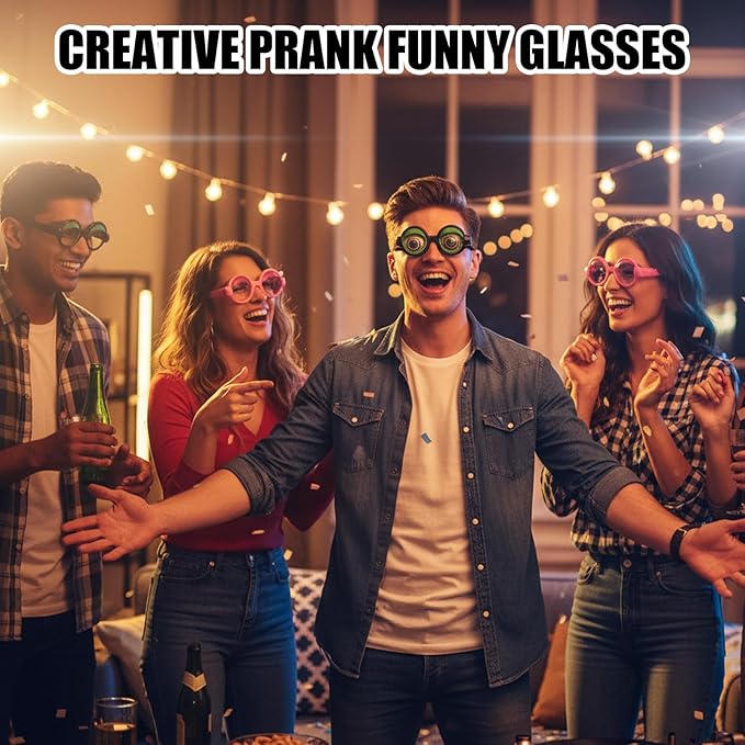 Funny Prop Glasses, Kinetic Crazy Eyes with Blinking Action for Party Entertainment and Prank Performances, Set of 4 Character Style Outfits Including Googly Eye Designs for Adult Event