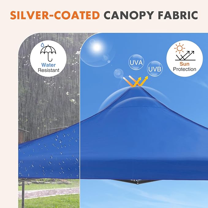 OLIXIS 10x10 Ft Pop Up Canopy Tent, Waterproof Outdoor Canopy, Portable Instant Shade Shelter with Sandbags for Beach, Backyard, Parties, Camping and Commercial Events, Classic Blue
