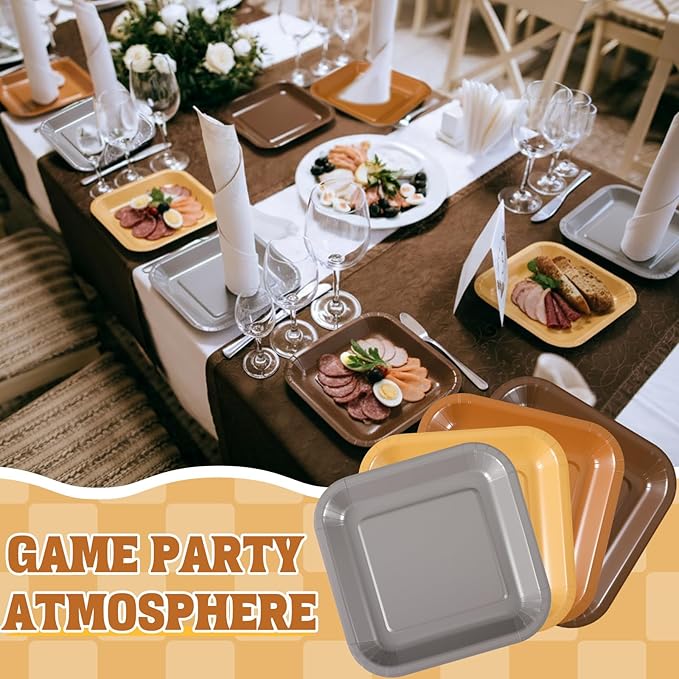 FoldTier 120 Pieces Brown Party Theme Decorations Square Paper Plates Birthday Party Cake Dessert Plates(Brown, 7 Inch)