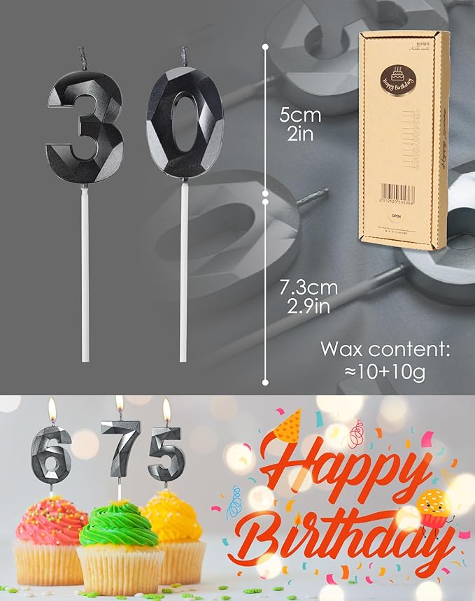 Number 6 Candles,6th Birthday Candles,Black Happy Birthday Candle for Cake,3D Design Cake Topper Decorations for Boy Men Pet Birthday Party Wedding Anniversary Celebration Supplies