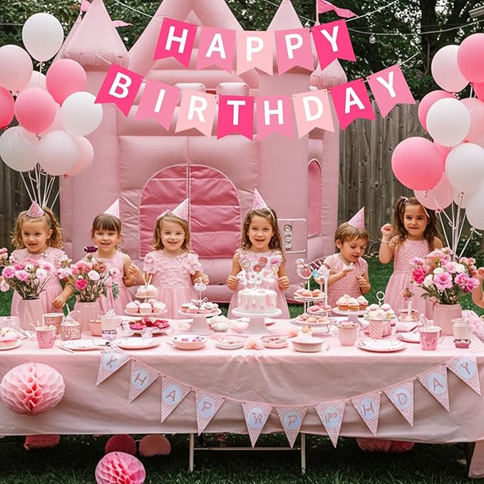 Happy Birthday Banner Pre-Strung Birthday Decorations Birthday Party Backdrop Sign Garland Party Supplies for Women Men Boys Girls,NO-DIY Pink