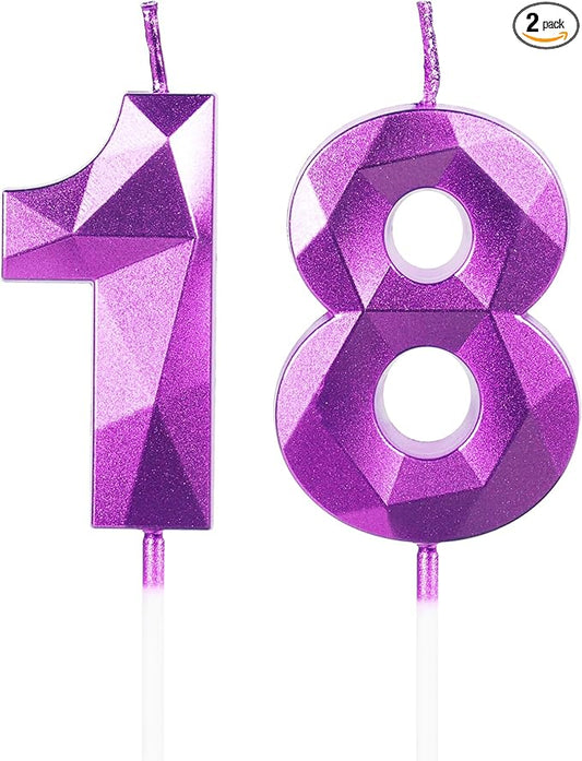 Yiran Number 18 Candles,18th Birthday Candles,Purple Happy Birthday Candle for Cake,3D Design Cake Topper Decorations for Boy Men Pet Birthday Party Wedding Anniversary Celebration Supplies