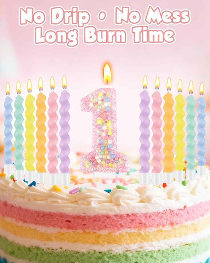 Birthday Candles for Cake, Macaron Number Candles, Cake Candles with Greeting Card for Birthday Party Wedding Anniversary Celebrations (1 Candle)