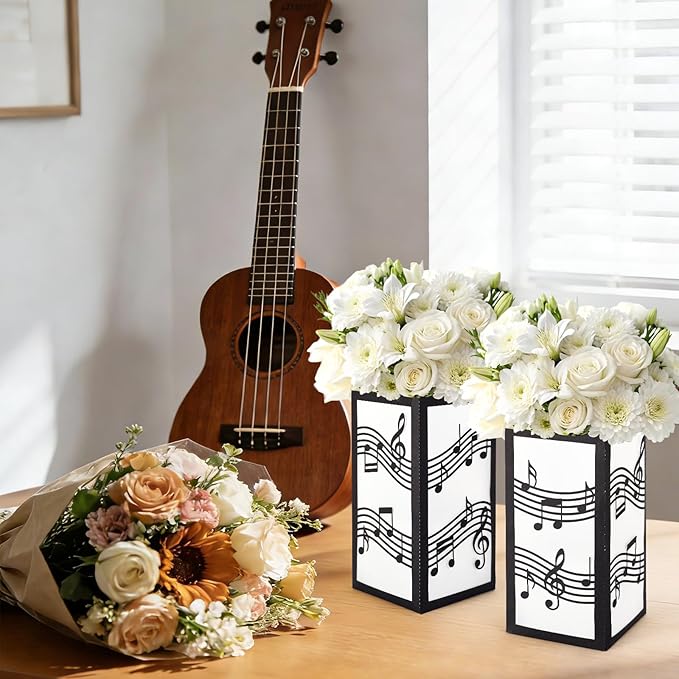 AnyDesign 8 Pcs Music Table Centerpiece Black Music Note Paper Lantern Boxes Decoration for Wedding Musical Party Photo Prop Flower Arrangement Decor