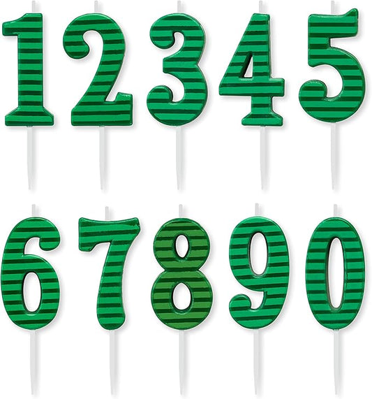 Papyrus Number Birthday Candles Pack, Green Stripes (10-Count)