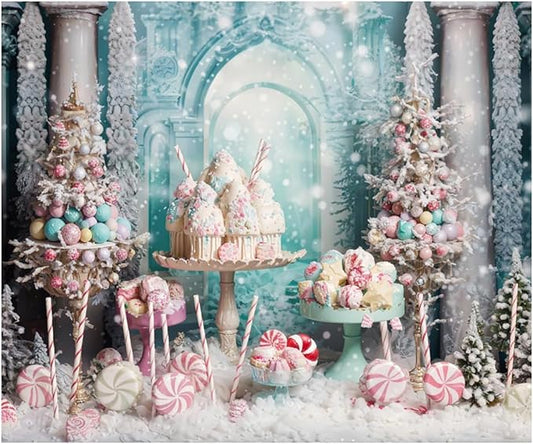 Kate 10x8ft Christmas Candy Tree Photography Backdrops Dreamlike Snowflake Ice Cream Cake Cup Christmas Decoration Photo Background Xmas Happy Birthday Party Baby Shower Backgrounds Video