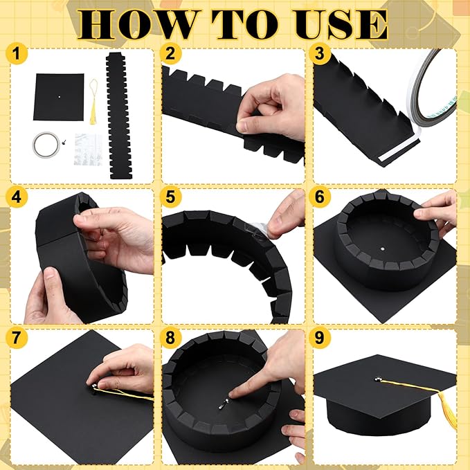 Spiareal 6 Pcs Black Graduation Table Centerpieces Box with Hat, 6/7 Inch Picture Box Centerpieces for Table Photo Props Frame Congrats Grad Decorations for Graduation Wedding