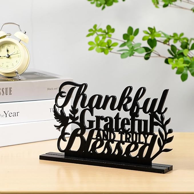 Geetery Inspirational Table Centerpieces Wooden Religious Inspirational Home Decoration Motivational Blessed Table Decor for Home Kitchen Office Faith Christian Gifts Supplies Decor(Thankful)