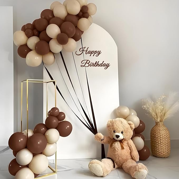 110pcs Brown Balloon 12 inch, Brown Latex Balloons for Birthday Party Baby Shower Wedding(with 2 Ribbons).