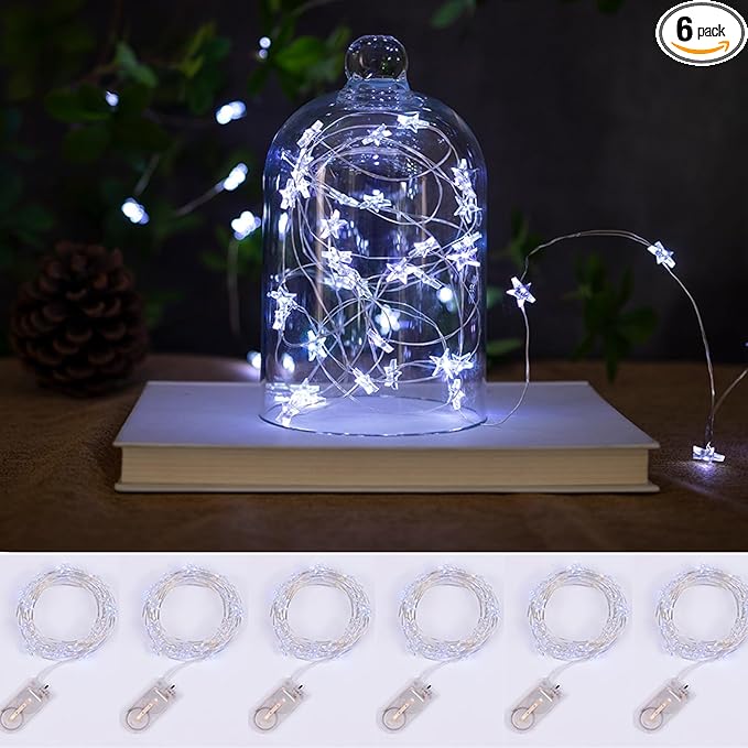6 Packs 6.6ft 20 LEDs Star Fairy Lights Battery Operated,Mini Star String Lights,Waterproof Twinkle Starry Light for DIY Bottle Table Christmas Ramadan Wedding Halloween Decor,Cool White