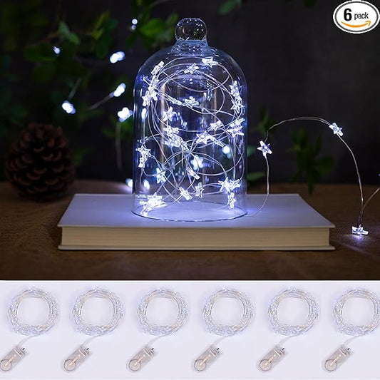 6 Packs 6.6ft 20 LEDs Star Fairy Lights Battery Operated,Mini Star String Lights,Waterproof Twinkle Starry Light for DIY Bottle Table Christmas Ramadan Wedding Halloween Decor,Cool White