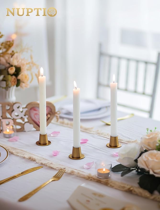 NUPTIO Candle Stick Candle Holder: Set of 4 Gold Candlestick Taper Holders - Brass Small Metal Candleholder for Fall Thanksgiving Christmas Fireplace Table Centerpiece