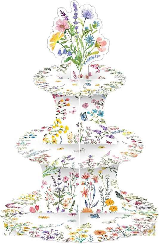 Wildflower Cupcake Stand, Cake Stand Wildflower Party Decorations 3 Tier Flower Cupcake Holder, Flower Birthday Decorations Dessert Table Display Set Wedding Cake Stands