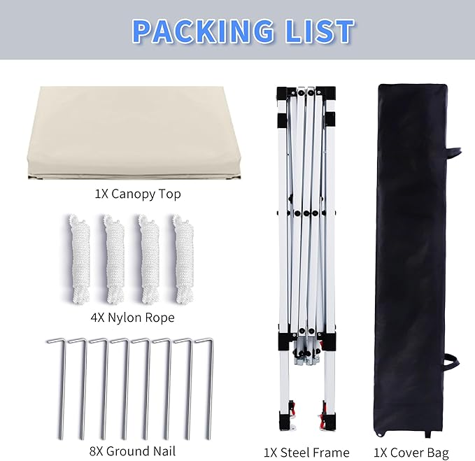 Pop Up Canopy Tent 8X8 FT,Easy Set-up Sade,Instant Shelter w/Canopy Cover,4 Ropes,Adjustable Straight Leg Heights Canopies,Outdoor Patio Tents for Parties,Commercial,Silver White