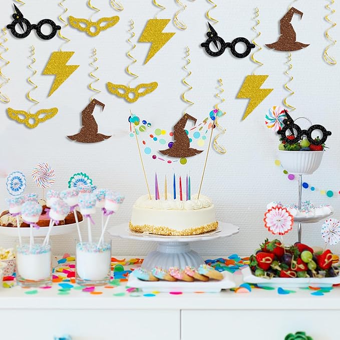 Magic Wizard Inspired Birthday Decorations for Kids, Glitter Magical Inspired Hanging Swirls, Magical School Wizard Theme Baby Shower Birthday Party Foil Spirals Hanging Decorations Supplies