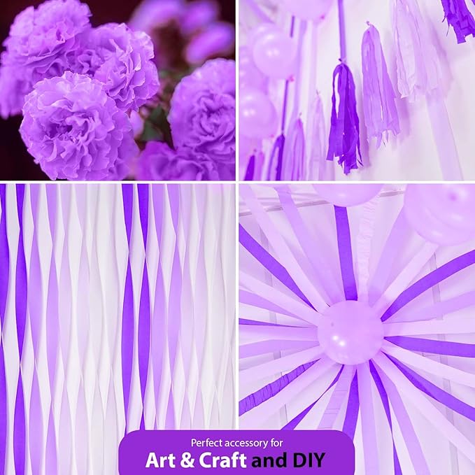 8 Purple Streamers Rolls, 656ft Pack of Purple Crepe Paper with White for Party Decorations, Birthday Decorations, Party Streamers (1.8 inch x 82 ft/Roll)