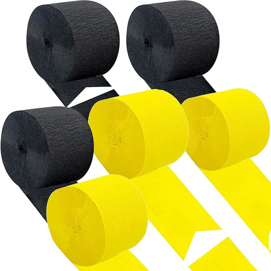 Yellow and Black Crepe Paper 6 Pcs Streamers for Party Decorations, Birthday Wedding DIY Crafts, Gift Wrapping Supplies