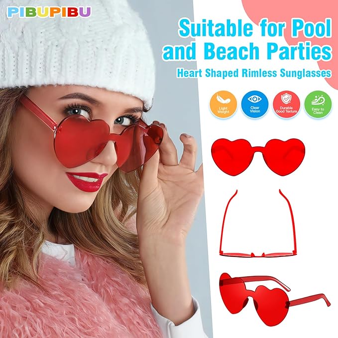 Pibupibu 48 Pack Fun Mixed/Heart/Star Party Sunglasses Bulk Adults, Rimless Colorful Bachelor Party Glasses