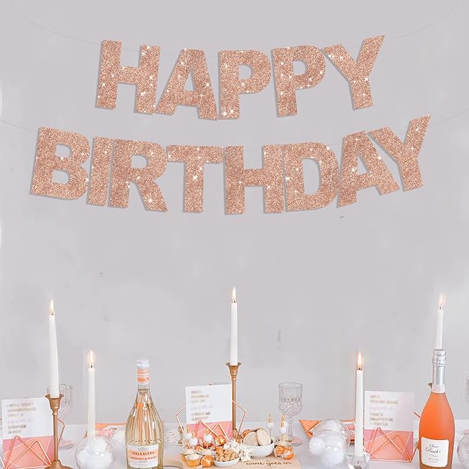 BEISHIDA Happy Birthday Banner - Pre-Strung No DIY Birthday Decorations - Happy Birthday Sign - Birthday Banner for Women, Kids - Backdrop Rose Gold