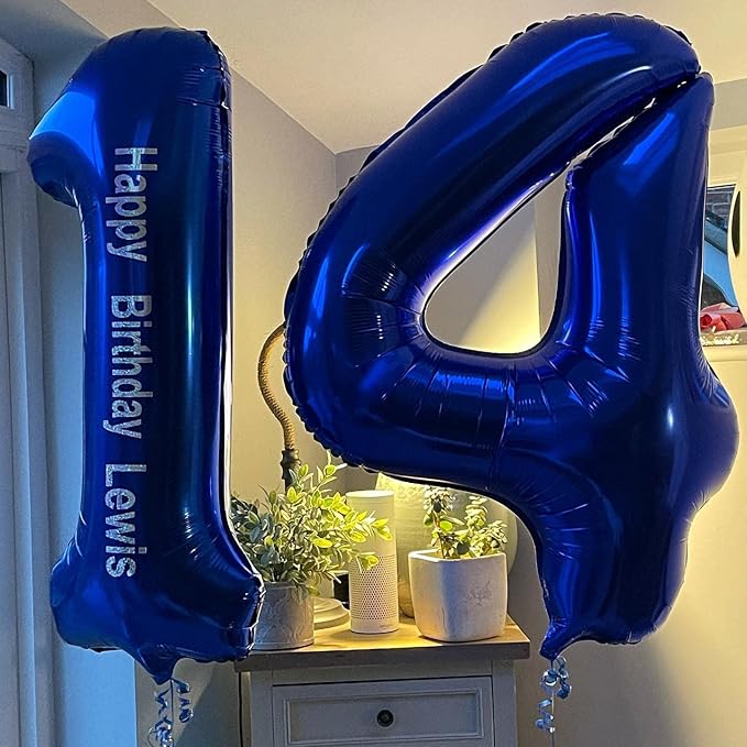 40 Inch Navy Blue 14 Number Balloons Giant Jumbo Huge 14 or 41 Foil Mylar Helium Number Digital Balloons Dark Blue Birthday Mylar Digital Balloons 14th Birthday Anniversary Events Party Decorations
