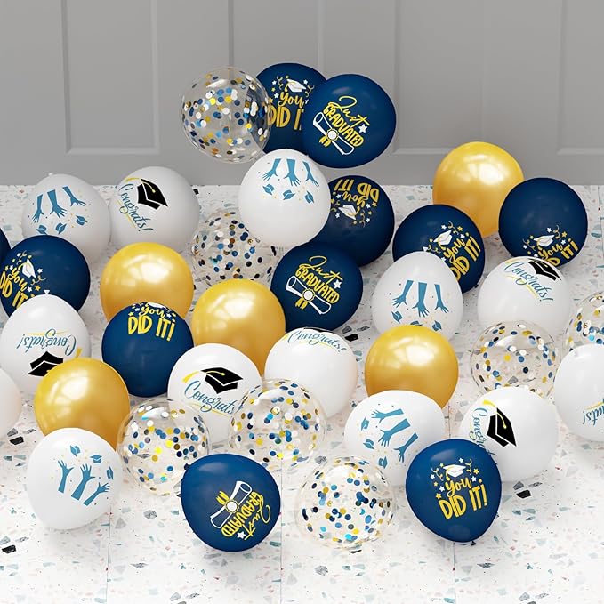 2026 Graduation Party Decorations, 68pcs Graduation Balloons Blue and Gold Grad Decorations for College High School Class of 2026 Congrats Grad Party Decor