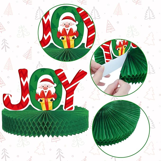 KALEFO 12 Pcs Christmas Honeycomb Centerpieces Santa Reindeer Design for Winter Xmas Holiday Party 3D Table Decor Supplies