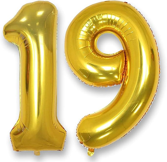 AULE 40 Inch Large 19 Number Balloons Gold, Big Foil Number Balloons, Giant Helium Happy 19th Birthday Party Decorations for Boy and Girl, Huge Mylar 91 Anniversary Party Supplies