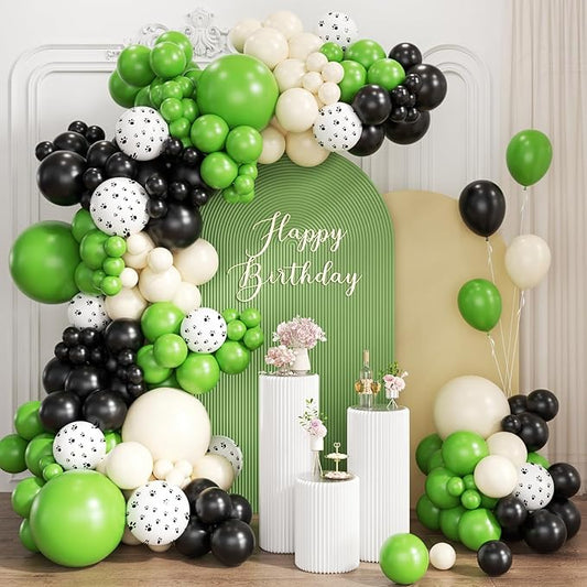 Dog Paw Green Black White Balloon Garland Arch Kit, 167Pcs Latex Balloons Different Sizes 18 12 10 5 inch for Pet Dog Theme Birthday Baby Shower Graduation Wedding Party Decorations