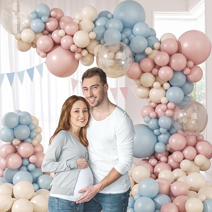 Gender Reveal Balloon Arch Kit, 130pcs Pink and Blue Balloons with Sand White Balloons for Boho Gender Reveal Birthday Baby Shower Decorations