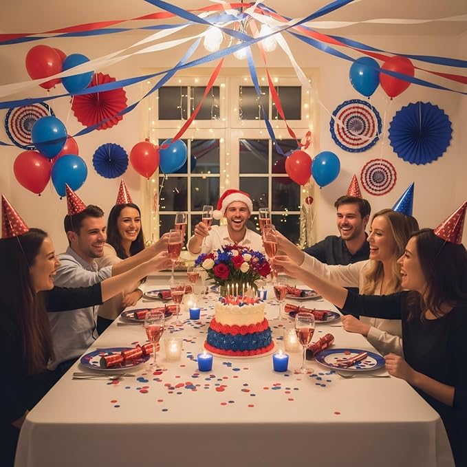 CC wonderland zone 6 Rolls Red Blue and White Crepe Paper Streamers for Independence Day,July 4th Party,Memorial Day,Veterans Day,Party Decoration