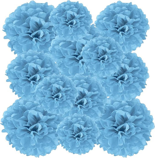 PATIKIL 8" 10" 12" Tissue Paper Pom Poms, 12PCS Pom Poms Paper Flowers Ball Tissue Paper Flowers Assorted Size for Wedding Bridal Shower Birthday Party Backdrop Decoration, Lake Blue