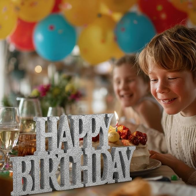 Novabright Happy Birthday Sign Centerpieces for Table Birthday Party Decorations for Women Bday Birthdays Themed Celebration Party Supplies(Sliver,Glitter)