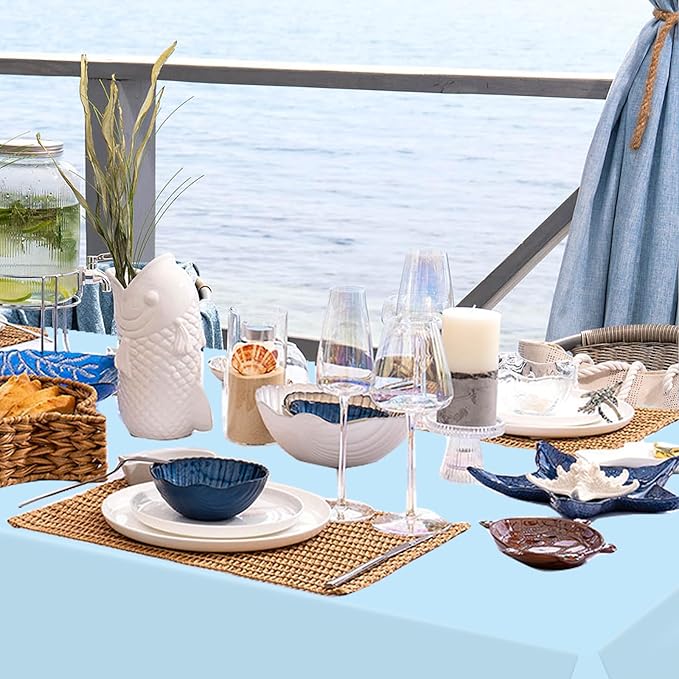 WNINK 6 Pack Light Blue Rectangular Plastic Tablecloths, Blue Disposable Table Covers 54" x 108" Baby Blue Table Cloths for Baby Shower, Birthday, Bridal Shower, Engagement Wedding Parties