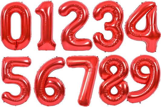 TONIFUL Balloons 16 Inch Red 0-9 Number Mylar Foil Balloons 10 Pcs Custom digitalal Balloons for 2026 New Year Eve Birthday Party Engagement Graduations Anniversary Baby Shower