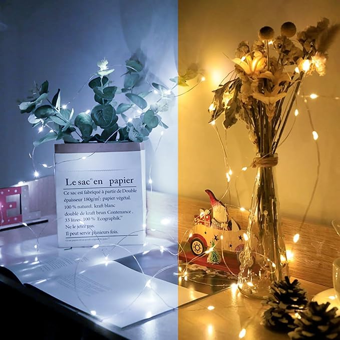 50 Pack Fairy Lights 7Ft 20 LED Twinkle String Lights 3 Modes Battery Operated Waterproof Firefly Starry for Mason Jar Party Wedding Christmas Valentines Day Table Centerpieces,Warm White + White
