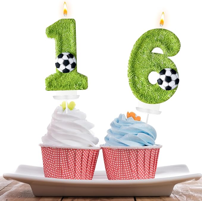 Birthday Candles Numbers，Soccer Birthday Decorations，Suitable for Girl and boy Cake Toppers, Wedding Cakes, Anniversaries, Party Celebrations, Birthday Decorations (16)