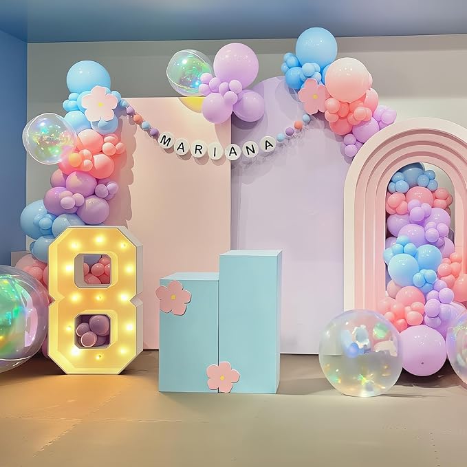 HILAVO Pink Blue Purple Balloons Arch Kit Iridesent Balloons Clear Balloon Pastel Pearl Pink Purple Lavender Blue Balloon Garland for Girl Gender Reveal Hawaii Birthday Baby Shower Mermaid Party Decor