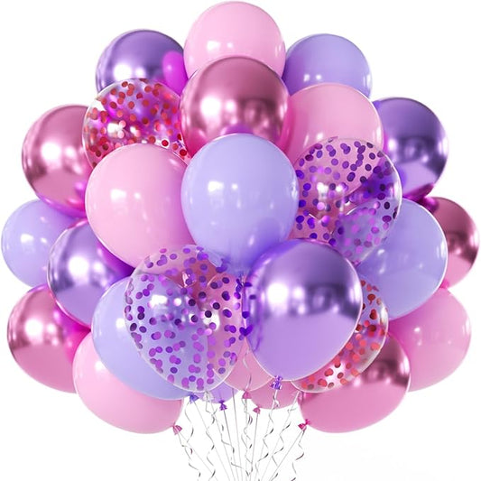 Purple and Pink Balloons - 50Pcs 12“ Metallic Purple Pink Confetti Latex Balloons for Birthday Bridal Shower Wedding Party Decorations