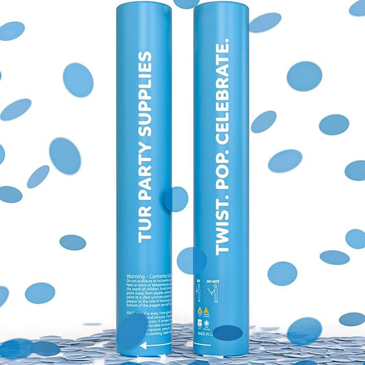 2 Pack Confetti Cannon Confetti Poppers | Biodegradable Blue Confetti | TUR Party Supplies | Launches Up to 25ft | Giant (12 in) | Party Poppers for Graduation, Birthdays, Weddings, and Memorial Day