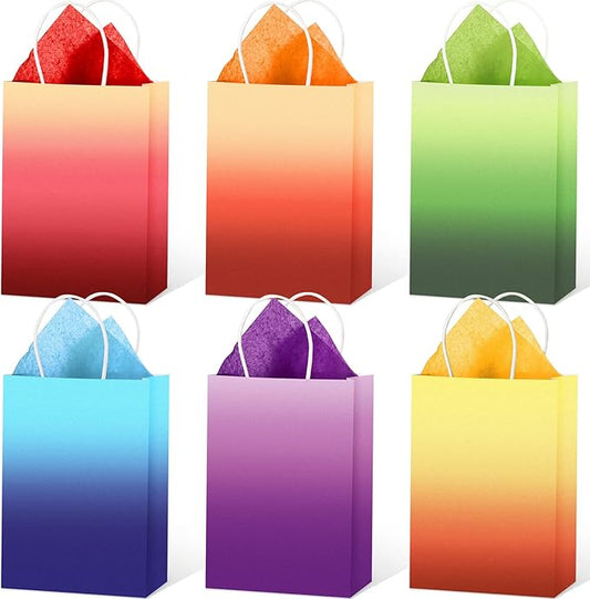 Chrisfall 24 Pcs Gift Bags with 30 Pcs Tissue Paper Mother's Day Party Favors Kraft Paper Bags with Handles Wrap for Mother's Day Birthdays Goodie Weddings Party Supplies Gift