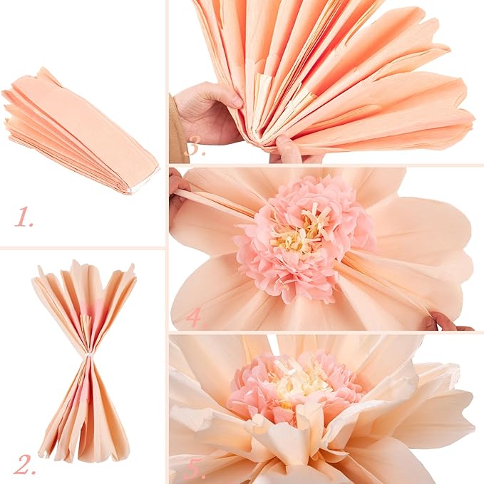 SUNBEAUTY 4 PCS 20" Sage Green Giant Paper Flowers Large Crepe Paper Tissue Flowers Artificial Decorations for Spring Summer Flower Wall Backdrop Birthday Party Wedding Baby Shower Bridal Easter Decor