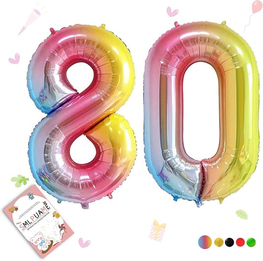 40 Inch Number Balloons 0-9 Rainbow Gradient Large Number 80 Balloons, Digital Balloons for Birthday Party Celebration Decorations, Helium Foil Number Balloons for Wedding Anniversary