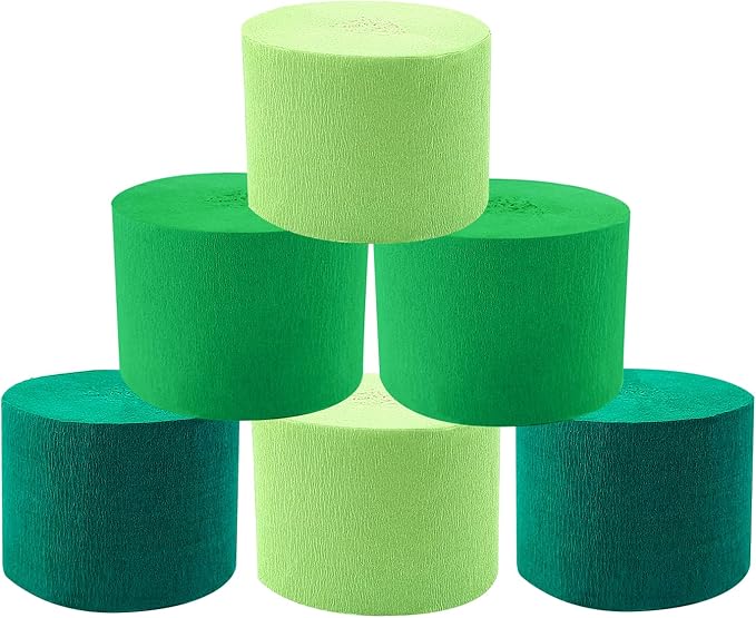 TKEJZu Green Crepe Paper Streamer - 492 Feet, 6 Rolls, Spring Party Backdrop Decor for Green Theme Birthday, Wedding, Baby Shower, Irish Lucky Day Hanging Party Decoration