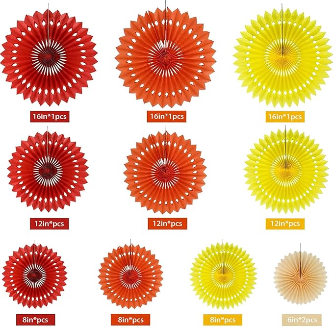 Fall Hanging Honeycomb Round Paper Fans Decoration Autumn Pumpkin Theme Tissue Paper Fan Garland for Shower Birthday Graduation Wedding Party Supplies 11 Count